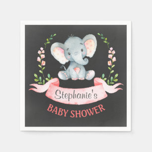 Serviettes Jetables Chalkboard Watercolor Elephant Girl Baby shower