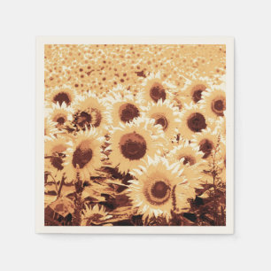 Serviettes Jetables Champ de tournesol - teinte sépia, chameau et brun