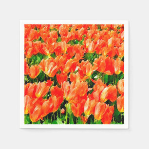 Serviettes Jetables Champ orange de tulipes