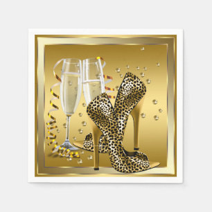 Serviettes Jetables Champagne et chaussures à talons hauts