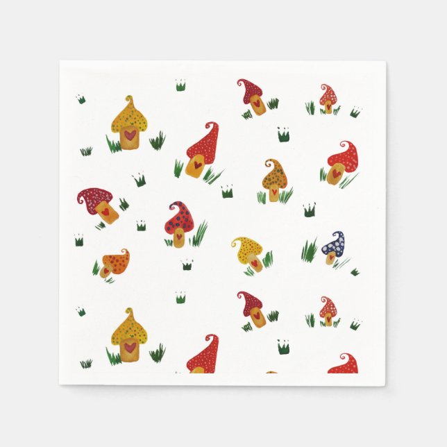 Serviettes Jetables Champignons Blanc Standard Cocktail Papier à cockt (Devant)