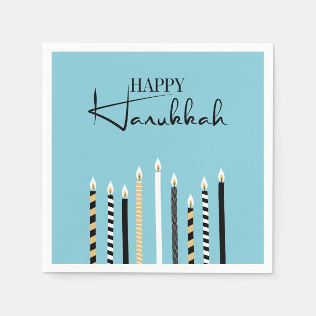 Serviettes Jetables Chandelles Hanoukka Happy Moderne (Devant)
