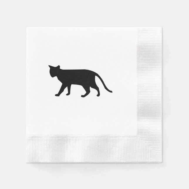 Serviettes Jetables Chat Noir Silhouette Kitten Purr Meow Simple Art (Devant)