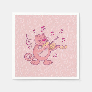 Serviettes Jetables Chat rose avec Violon