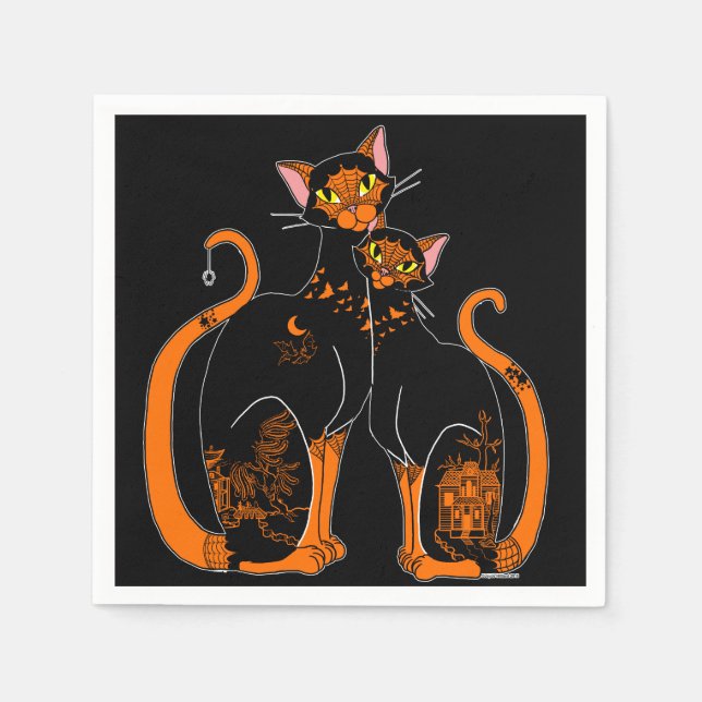 Serviettes Jetables Chats Motifs de saules d'Halloween (Devant)