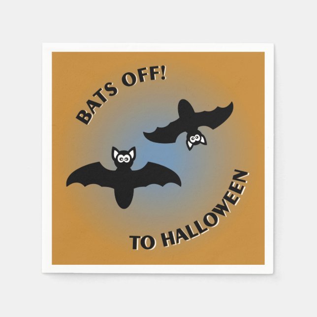 Serviettes Jetables Chauves-souris d'Halloween, bleu orange (Devant)