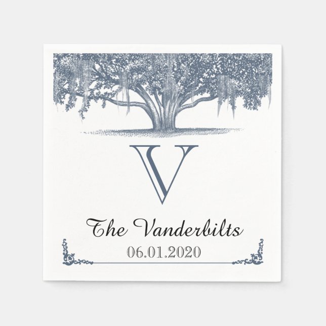 Serviettes Jetables Chêne Mossy en Mariage bleu Napkin (Devant)