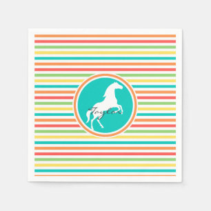 Serviettes Jetables Cheval Blanc; Rayures Arc-En-Ciel Lumineux