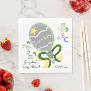 Serviettes Jetables Cheval et hochet bébé jaune vert Baby Shower
