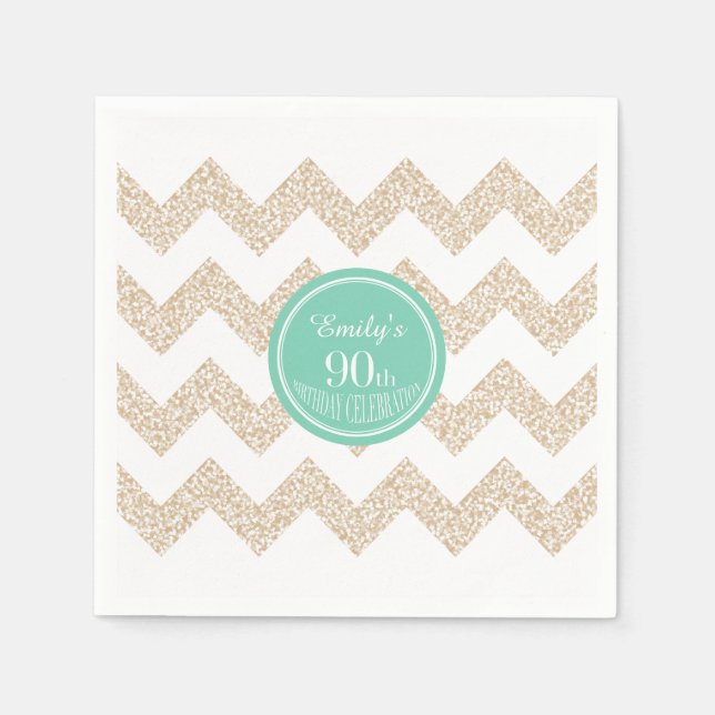 Serviettes Jetables Chevron 90e Anniversaire P Napkin Choisissez la co (Devant)