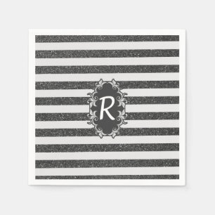 Serviettes Jetables Chic noir blanc fausse parties scintillant bandes 