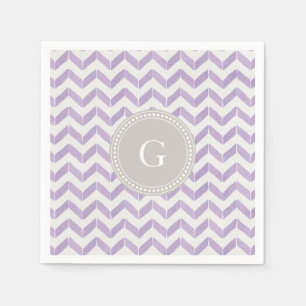 Serviettes Jetables Chic Pastel violet gris Chevron Custom Monogramme