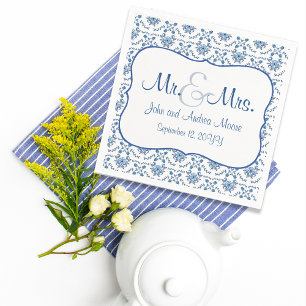 Serviettes Jetables Chinoiserie Delft Motif bleu ・ mariage personnalis