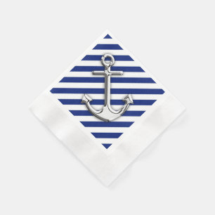 Serviettes Jetables Chrome Anchor on Navy Stripes