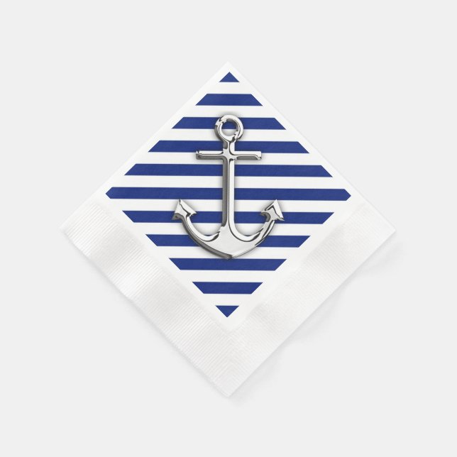 Serviettes Jetables Chrome Anchor on Navy Stripes (Coin)