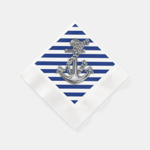 Serviettes Jetables Chrome Anchor on Navy Stripes