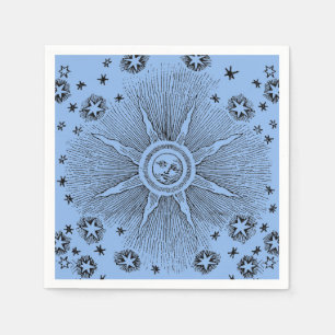 Serviettes Jetables Ciel Nocturne Antique Étoiles Soleil Zodiaque Médi