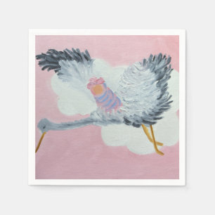 Serviettes Jetables cigogne et bébé fille Cocktail serviettes