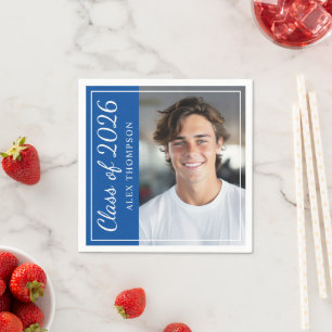 Serviettes Jetables Classe de 2025 Royal Blue Graduation Party Photo