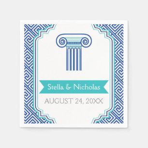 Serviettes Jetables Clé et colonne grecque bleu mariage grec
