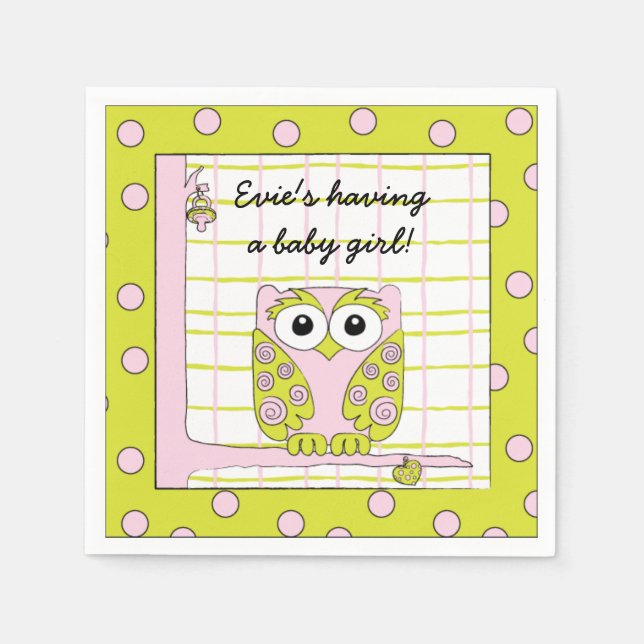 Serviettes Jetables Cocktail baby shower standard Chouette rose Napkin (Devant)