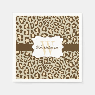 Serviettes Jetables Cocktail Leopard Brown Tan Peach