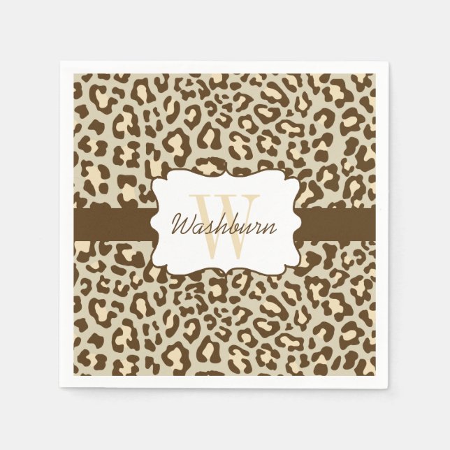 Serviettes Jetables Cocktail Leopard Brown Tan Peach (Devant)