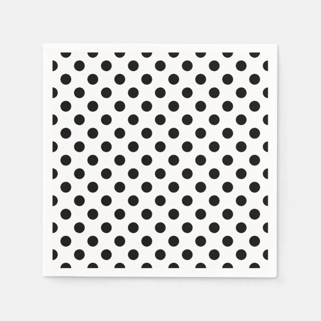 Serviettes Jetables Cocktails Polka Noir et Blanc Serviettes (Devant)
