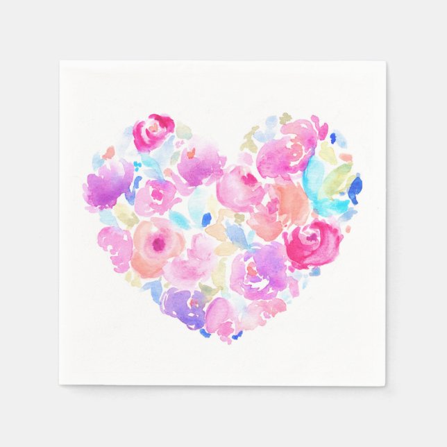 Serviettes Jetables Coeur aquarelle. Coeur de fleurs (Devant)