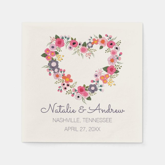 Serviettes Jetables Coeur floral (Devant)