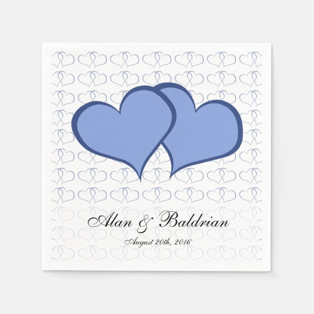 Serviettes Jetables Coeurs Bleus Romantiques Graphisme He Texte Person (Devant)