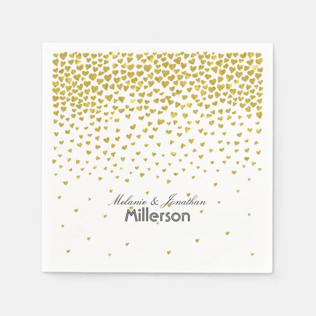 Serviettes Jetables Coeurs Confetti Or (Devant)