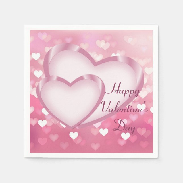 Serviettes Jetables Coeurs étincelants roses Valentine's Day Napkins (Devant)