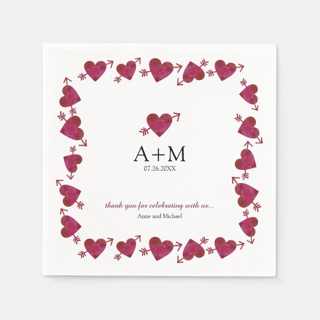 Serviettes Jetables Coeurs rouges de l'amour célébration mariage (Devant)