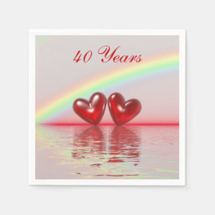 Serviettes Jetables Coeurs rubis du 40e anniversaire