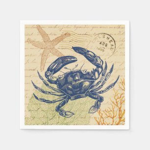 Serviettes Jetables Collage de crabe bleu de bord de la mer
