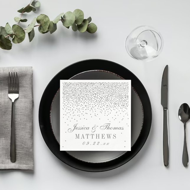 Serviettes Jetables Collection de Mariages vintage Glam Silver Confett (Créateur téléchargé)