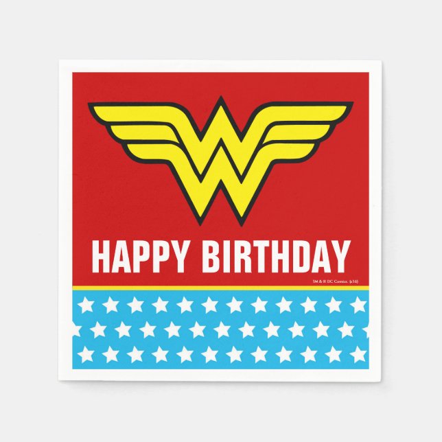 Serviettes Jetables Comics DC | Logo Wonder Woman | Joyeux anniversair (Devant)
