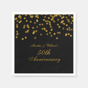Serviettes Jetables Confetti Or Noir 50e Anniversaire
