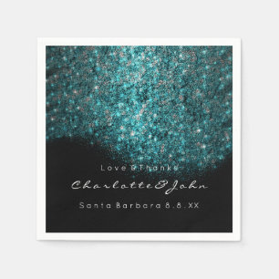 Serviettes Jetables Confettis blancs turquoises Sequin1 de noir bleu