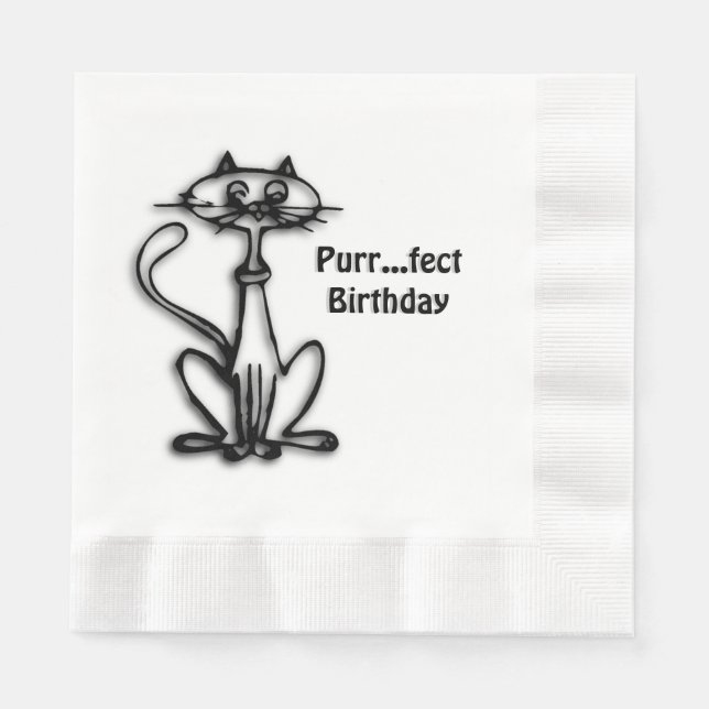 Serviettes Jetables Cool Chat Purr Fect Anniversaire (Devant)