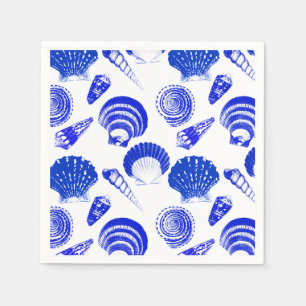 Serviettes Jetables Coquillages - bleu de cobalt sur un arrière - pla