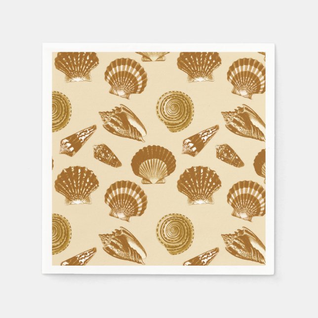 Serviettes Jetables Coquillages - Brown sur un arrière - plan beige (Devant)