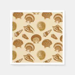 Serviettes Jetables Coquillages - brun sur un arrière - plan beige