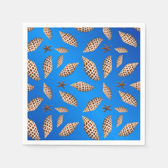 Serviettes Jetables Coquillages de Junonia ttis sur le bleu (Devant)