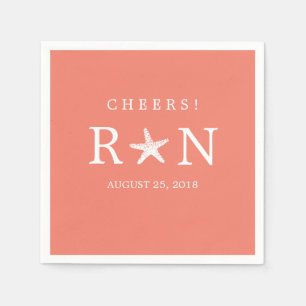 Serviettes Jetables Corail rose monogramme Starfish MARIAGE