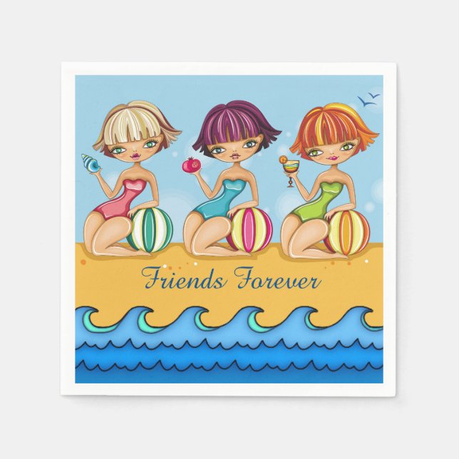 Serviettes Jetables Correspondance Beach Girls Party Napkin (Devant)