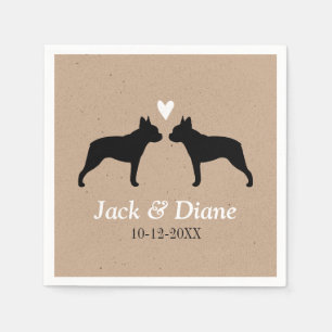 Serviettes Jetables Couple de Mariage Boston Terriers avec texte perso