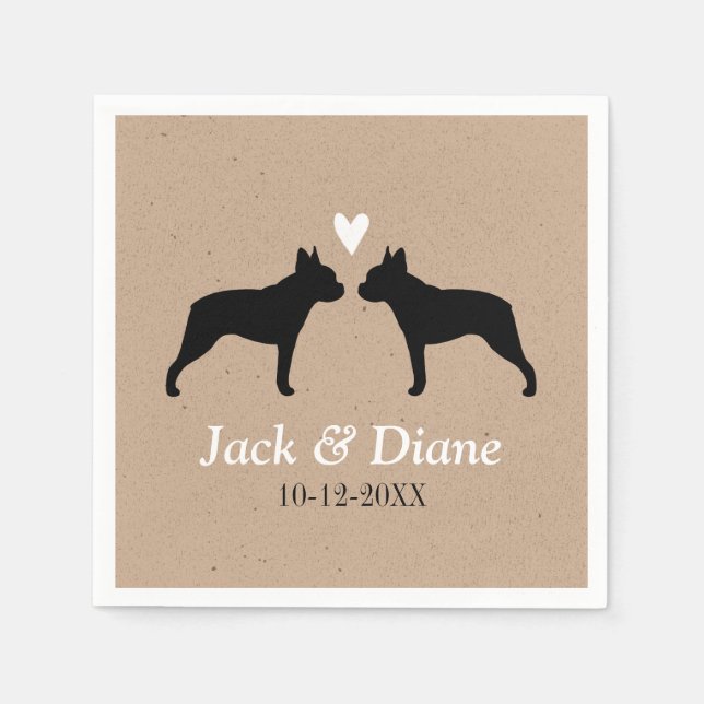 Serviettes Jetables Couple de Mariage Boston Terriers avec texte perso (Devant)