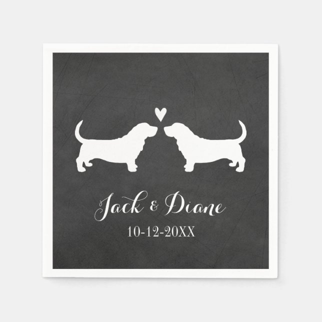 Serviettes Jetables Couple Mariage Basset Hounds avec texte personnali (Devant)